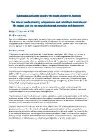 Submission on Senate Enquiry Into Media Diversity in Australia The
