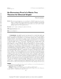 An Elementary Proof of a Matrix Tree Theorem for Directed Graphs