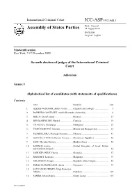 ICC-ASP/19/2/Add.1 Distr.: General Assembly of States Parties 24 August 2020 ENGLISH Original: English