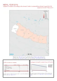 NEPAL, YEAR 2016: Update on Incidents According to the Armed Conflict Location & Event Data Project (ACLED) Compiled by ACCORD, 9 February 2017