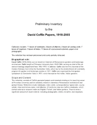 Preliminary Inventory to the David Coffin Papers, 1918-2003