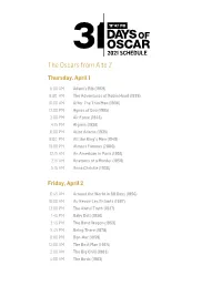 SCHEDULE the Oscars from a to Z