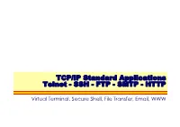 TCP/IP Standard Applications Telnet - SSH - FTP - SMTP - HTTP