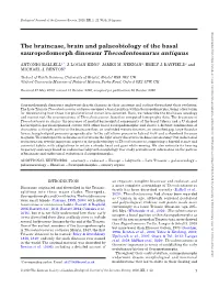 The Braincase, Brain and Palaeobiology of the Basal Sauropodomorph Dinosaur Thecodontosaurus Antiquus