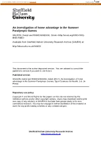An Investigation of Home Advantage in the Summer Paralympic Games