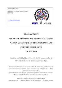 Final Opinion on Draft Amendments to the Act on the National Council of the Judiciary and Certain Other Acts of Poland