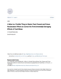 A Mine Is a Terrible Thing to Waste: Past, Present and Future Reclamation Efforts to Correct the Environmentally Damaging Effects of Coal Mines