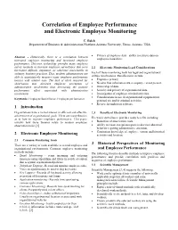 Correlation of Employee Performance and Electronic Employee Monitoring