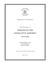 Debates of the Legislative Assembly