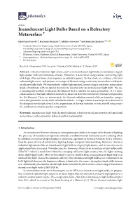 Incandescent Light Bulbs Based on a Refractory Metasurface "2279