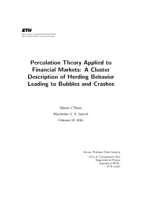 Percolation Theory Applied to Financial Markets: a Cluster Description of Herding Behavior Leading to Bubbles and Crashes