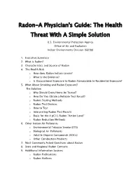 Radon-A Physician's Guide: the Health