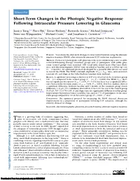 Short-Term Changes in the Photopic Negative Response Following Intraocular Pressure Lowering in Glaucoma