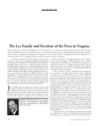 The Lee Family and Freedom of the Press in Virginia the Free Press Clause in the First Amendment to the U.S