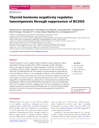 Thyroid Hormone Negatively Regulates Tumorigenesis Through Suppression of BC200