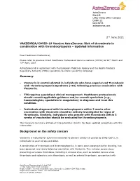 VAXZEVRIA/COVID-19 Vaccine Astrazeneca: Risk of Thrombosis in Combination with Thrombocytopenia – Updated Information