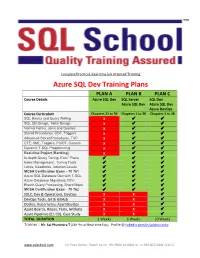 Azure SQL Dev Training Plans