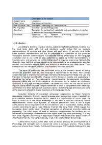 Description of the Module Subject Name Linguistics Paper Name Psycho-Neurolinguistics Module Name /Title Module#20-Modularity Vs