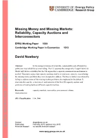 Missing Money and Missing Markets: Reliability, Capacity Auctions and Interconnectors