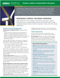 Renewable Energy Program Overview, Federal Energy Management Program