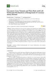 Sarcomeric Gene Variants and Their Role with Left Ventricular Dysfunction in Background of Coronary Artery Disease