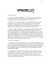 To Our Shareholders: Amazon.Com Passed Many Milestones in 1997