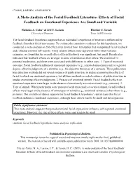 A Meta-Analysis of the Facial Feedback Literature: Effects of Facial Feedback on Emotional Experience Are Small and Variable