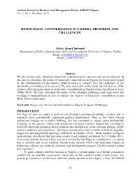 Democratic Consolidation in Nigeria: Progress and Challenges