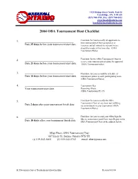 2004 OBA Tournament Host Checklist