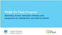 PG&E EV Fleet Summary of Availabe