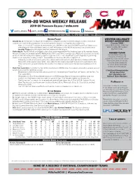 2019-20 WCHA WEEKLY RELEASE 2019-20 PRESEASON RELEASE / Wcha.Com