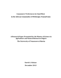 Consumers' Preferences for Snail Meat in the African Community Of