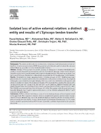 Isolated Loss of Active External Rotation: a Distinct Entity and Results of L'episcopo Tendon Transfer