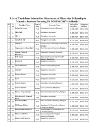 List of Candidates Selected for Directorate of Minorities Fellowship
