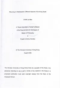 Mourning in Shakespeare: Different Aspects of Surviving Death CHAN