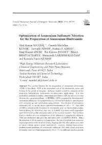 Optimization of Ammonium Sulfamate Nitration for the Preparation of Ammonium Dinitramide