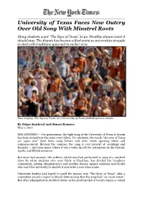 University of Texas Faces New Outcry Over Old Song with Minstrel Roots
