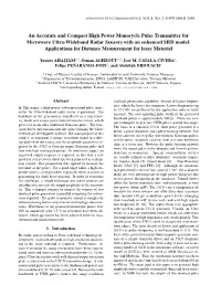 An Accurate and Compact High Power Monocycle Pulse Transmitter for Microwave Ultra-Wideband Radar Sensors with an Enhanced SRD M