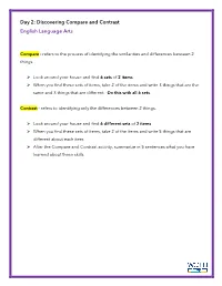 Day 2: Discovering Compare and Contrast English Language Arts