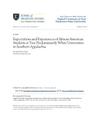Expectations and Experiences of African American Students at Two Predominantly White Universities in Southern Appalachia