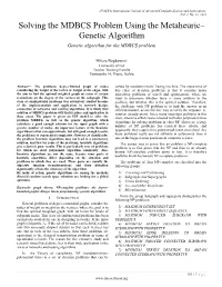 Solving the MDBCS Problem Using the Metaheuric–Genetic Algorithm