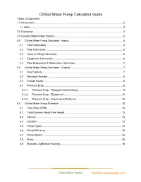 Chilled Water Pump Calculator Guide Table of Contents 1.0 Introduction