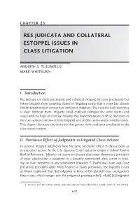 Res Judicata and Collateral Estoppel Issues in Class Litigation
