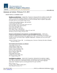Summary of Actions: February 9-13, 2013