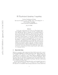 3D Topological Quantum Computing
