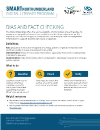 Bias and Fact Checking Session January - February 2021 Smartnorthumberland.Ca 7 Types of Mis- and Disinformation