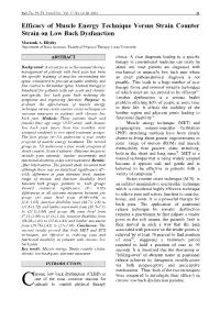 Efficacy of Muscle Energy Technique Versus Strain Counter Strain on Low Back Dysfunction