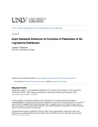 Exact Statistical Inferences for Functions of Parameters of the Log-Gamma Distribution