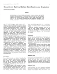 Research on Railroad Ballast Specification and Evaluation