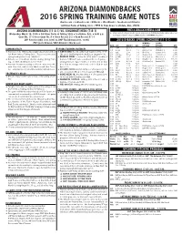 Arizona Diamondbacks 2016 Spring Training Game Notes